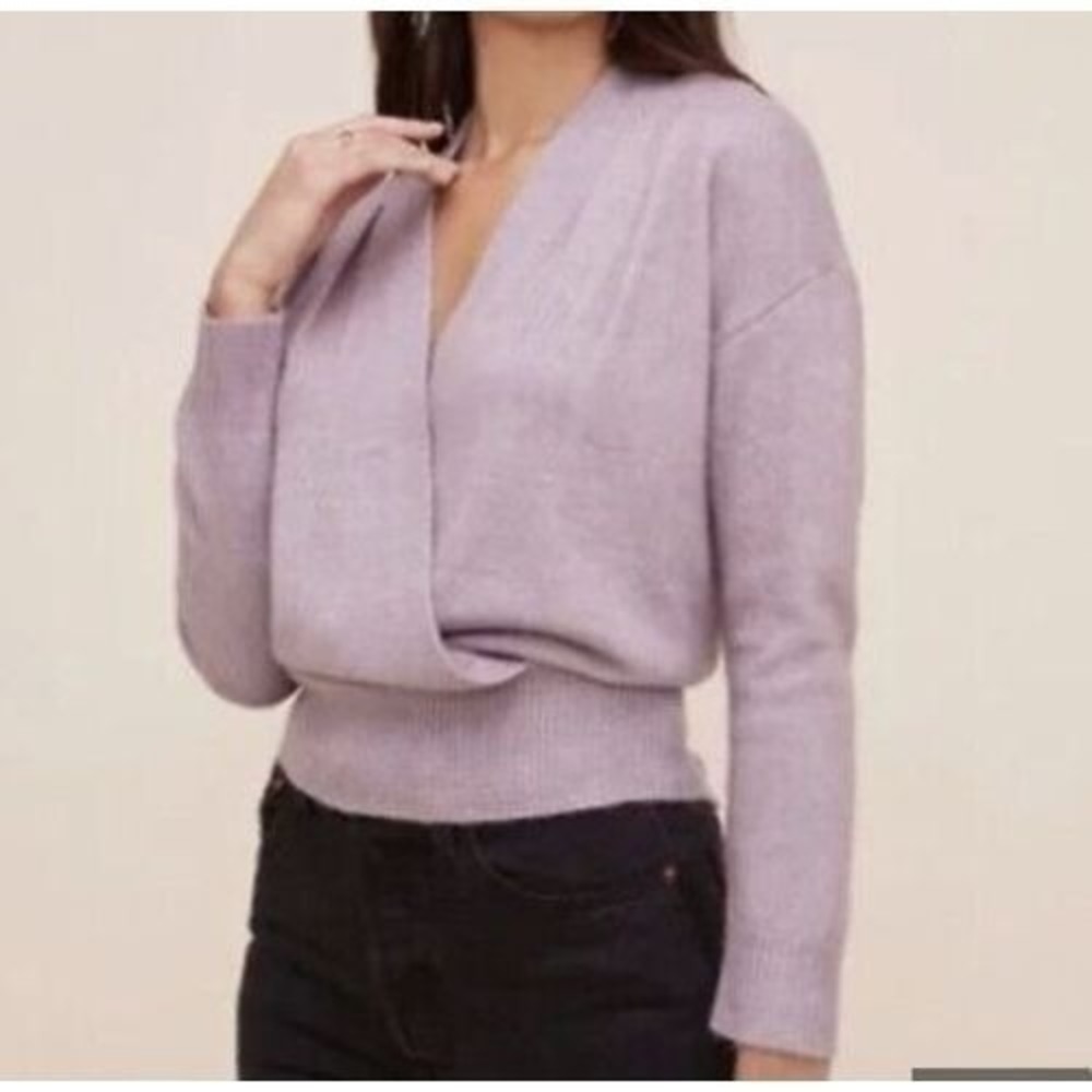 ASTR Label Sweater Wrap Surplice V-Neck Pleated Long Sleeve Violet Wool‎ Blend S